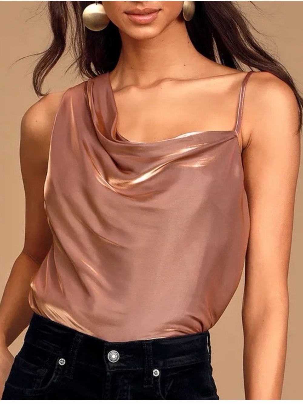 Free People Shimmy Shimmy Metallic One Shoulder Cowl Neck Top Medium
